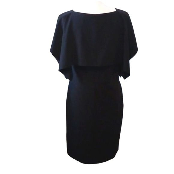 Calvin Klein Black Caped Sheath Dress Knee‎ Length Size 6 Elegant Classic Design - Picture 5 of 13
